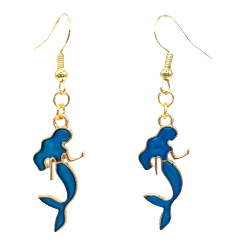 Blue Mermaid Earrings Fashion Jewelry Dangle Nautical Fantasy Ocean Beach Water